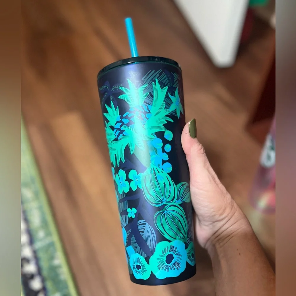 Starbucks Summerforest blue green floral stainless steel tumbler Venti 2022